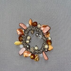 Vintage Stone Dangle Stretch Statement Bracelet Pinks Browns Neutrals